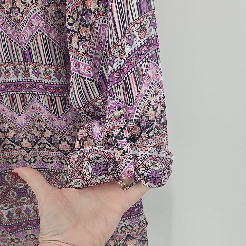 Roz & Ali Purple Multi-Pattern Peasant Blouse - Picture 4 of 8